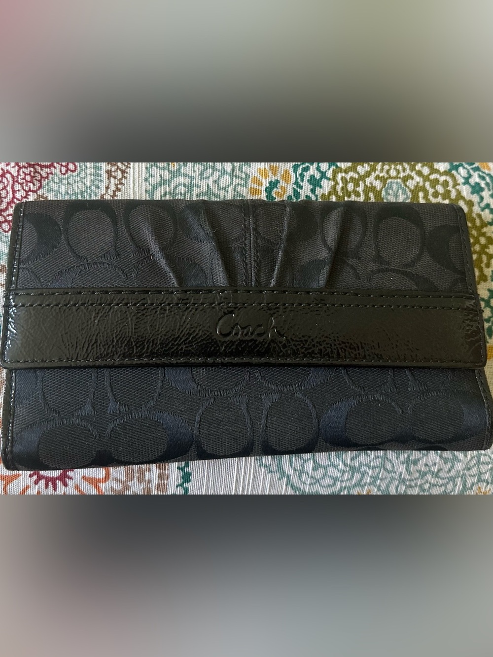 COACH SoHo Signature Jacquard Canvas And Leather Pleated Black Envelope Clutch
